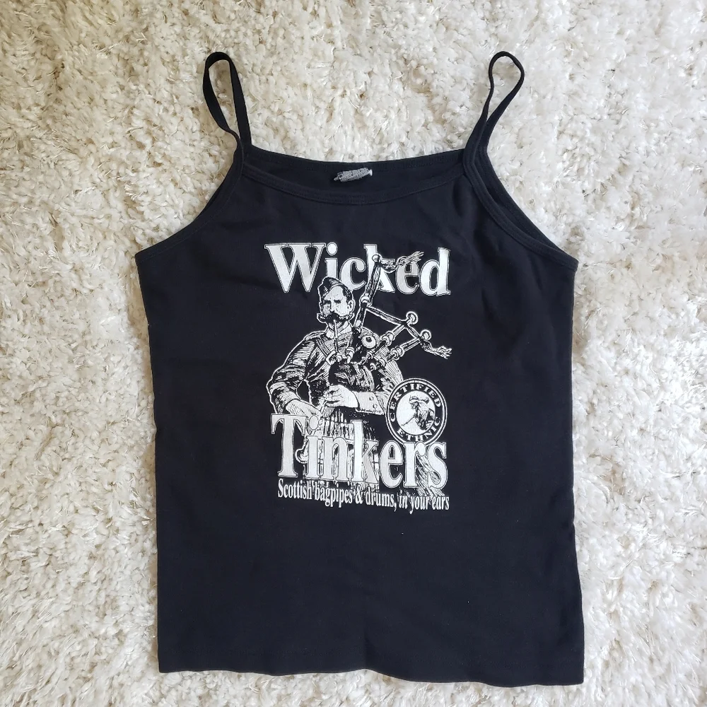 Vintage 1990s Wicked Tinkers Scottish Bagpipe Band Tank Top Spaghetti strap - Picture 5 of 10